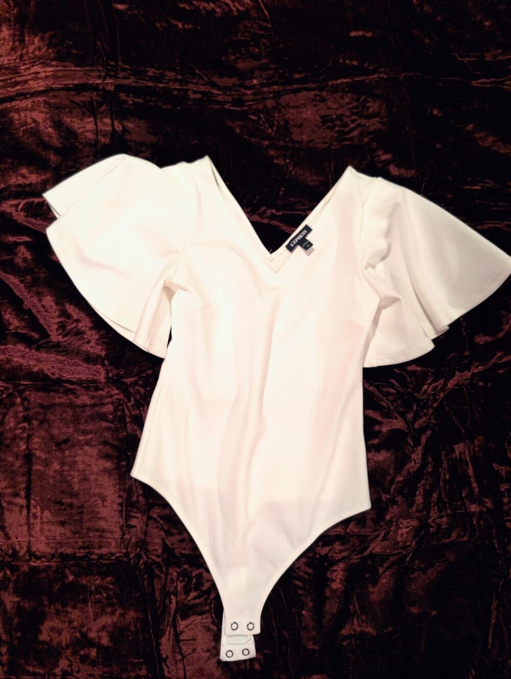 Express Basics Women's White Ivory Onesie Gusset Snap Bodysuit